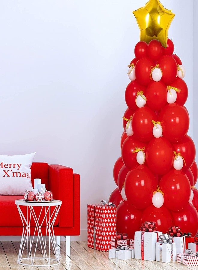 Lazybeee طقم قوس بالونات عيد الميلاد من Lazybeee، يتضمن بالونات حمراء على شكل شجرة عيد الميلاد، وبالونات على شكل نجمة مع شريط ذهبي لامع، وبالون نجمة ذهبي من رقائق معدنية مقاس 18 بوصة، وبالون لاتكس أحمر وأبيض لتزيين الحفلات. - Image 3